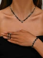 Elegant rose gold jewelry set with black gemstones featuring necklace bracelet and earrings - Rhinestone Necklace Bracelet Earrings 3-Piece Set (425747) / Silver Black