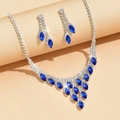 Elegant silver bridal jewelry set with blue marquise gems and sparkling white crystals - Royal Blue (1217)