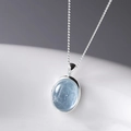 Elegant oval blue moonstone pendant necklace with a polished silver snake chain finish - Sky Blue Oval Style (XL0247)