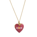 Golden beaded necklace with a red heart-shaped locket featuring a MOM design - Purple MOM Heart