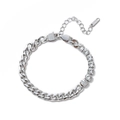 Polished stainless steel Cuban link bracelet with sparkling cubic zirconia insets - Cuban Link And Tennis Chain Splicing / Split Design Silver Bracelet