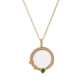 Gold pendant necklace featuring round clear stone and pear-shaped emerald accents - Transparent Locket Necklace Style D