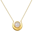 Elegant gold celestial crescent moon necklace with hammered texture and moonstone - Radiant Moonstone Style