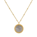 Golden moonstone necklace with grey round pendant and crystals on bead chain - Sisterhood Constellation Style