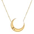 Gold crescent moon necklace with frosted metal finish and dark crystal accents - Eternal Guidance Moon Style