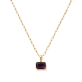 Golden paperclip chain necklace featuring a rectangular purple birthstone pendant - February-Amethyst