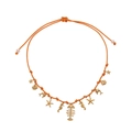 Detail of nautical rope necklace with 18K gold-plated sea charms and pearls - Orange