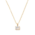 Gold paperclip chain necklace with a rectangular opal gemstone in a four-prong setting - March-Aquamarine