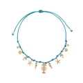 Sky blue woven ocean necklace with gold sea charms and elegant white pearls - Sapphire Blue