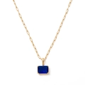 Collana a graffetta dorata con un ciondolo rettangolare in pietra preziosa blu intenso - Ottobre - Blu Tormalina