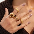 Retro-Ring-Set mit Tigerauge-Stein und geschmolzener Lavatextur in Goldoptik - Tigerauge Stein Lava Textur Vintage Ring (6936)