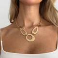 Irregular gold hollow metal O-ring pendant necklace with thick chain link for women - Necklace 7604 / Gold