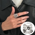 Anello largo retrò argento con pietre acriliche grigie triangolari geometriche - Stile Triplo Anello a Triangolo Equilatero (0980)