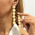 Long gold drop earrings with tiered brushed metal discs for women fashion - 04 Six-disc Long Drop Earrings (3923) / Gold