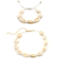 Handmade shell necklace set with white braided rope and gold metallic accents - White Cord - Gold Combination
