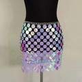 Handmade colorful sequin body chain mini skirt with iridescent laser finish effect - Mini Skirt / Multicolor Short Skirt (1072)