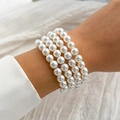 Bohemian multi-layer white pearl bracelet with four rows and silver metal spacers - 4-Layer Pearl Bracelet (2097) / Silver