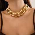 Punk style chunky chain necklace with thick polished gold-plated metal links - Gold Style (6203)
