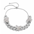 Sparkling silver butterfly Cuban chain anklet with full diamond pavé for women - Silver Tone Clear Rhinestone