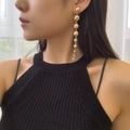 Women's punk style multi-bead drop earrings in polished gold metal finish - Gold Tassel Bead Earrings (2190) / Gold