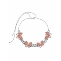 Silver Cuban chain necklace featuring pink rhinestone butterflies and adjustable slider clasp - Silver/Pink Zirconia