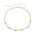 Bohemian yellow beaded waist chain with purple daisy flowers and gold lobster clasp - Purple