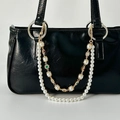 Fashion pearl bag chain with golden flower charms and colorful crystals for handbags - Gold Double Layer Flower Decoration Style (0101)