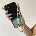 Island print phone case with mushroom pearl beaded strap and heart charm accents - Mushroom Star Heart Style (0034) / Colorful