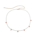 Handgefertigte weiße Perlen-Taillenkette mit rosa Blumen und goldenem Verschluss - Rosa