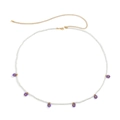 Chaîne de taille en perles blanches avec pendentifs fleurs mauves et fermoir doré - Violet