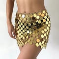 Bijou de corps sexy à paillettes dorées pour femme avec franges métalliques ajourées - Style 1 Bas (1072) / Or