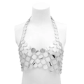 Sparkling silver metal sequin halter body chain vest for party and beach wear - Top (1221) / Silver