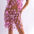 Catena per il corpo con stelle di paillettes rosa e maglie argentate moda party - Stile Gonna (1202) / Rosa