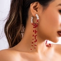 Gothic crystal fringe earrings with red blood drops and white pearls for Halloween - Large Hoop Tassel Stud Earrings (2882) / Silver
