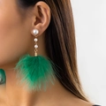 Statement long pearl drop earrings with vibrant emerald green feather tassels and gold finish - Gold + Green