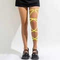 Neongele elastische beenketting met kruislingse bandjes en metalen ringdetail - Fluorescerend Groen Enkel Stuk (0202) / Neon Groen