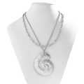 Silver double layer necklace with large nautilus shell pendant in beach vacation style - Silver Double Layer Set Nautilus Pendant