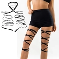Elastic black heart leg chain garter with long adjustable straps for a custom fit - Style 0203 / Black