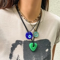 Χειροποίητο έθνικ κολιέ evil eye με πράσινη πέτρα και όμορφα μενταγιόν μάνταλα - Πολύχρωμο 4421