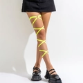Elastic neon yellow leg garter with heart ring connector in a crisscross design - Style 0203 / Neon Green