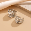 Minimalist liquid metal open ring with lava texture in a bright silver finish - Silver Liquid Flow Style