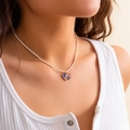 Detail of butterfly necklace with US flag pattern pendant and simple white cord - Bow Style (6356)
