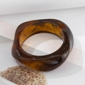 Irregular chunky semi-transparent amber acrylic bangle in minimalist geometric style - Dark Brown (2252)