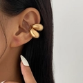 Manchette d'oreille double goutte dorée minimaliste avec finition miroir polie - Ensemble deux pièces / Or
