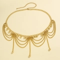 Détail de la chaîne de taille multicouche en métal doré avec pendentifs à billes - Style Pendentif Boule Ronde (01577-E2) / Or