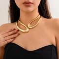Modern chunky gold choker with asymmetrical cutout waterdrop design for women - Hollow Ring Choker (6280) / Gold