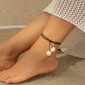 Bohemian black cord anklet with dual shell pendants for beach vacation style - Anklet / Silver