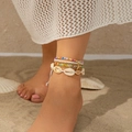 Detail van de boheemse tailleketting met schelpen, gekleurde kralen en gouden zeesterren - Veelkleurig 3