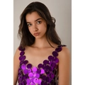 Top sexy a catena con paillettes viola e scollo a V profondo per feste in spiaggia - Top Viola (1645)