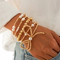 Set de pulseras multicapa de cuentas doradas y perlas con lazo para mujer - Dorado (5159)